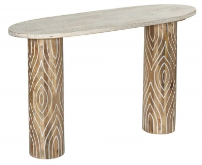 Clearance - Sahara Carved Pedestal Console Table in White Washed Finished Mango Wood - image 1