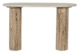 Clearance - Sahara Carved Pedestal Console Table in White Washed Finished Mango Wood - thumbnail 2