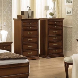 Camel Torriani Walnut Italian 6 Drawer Tall Chest - thumbnail 1