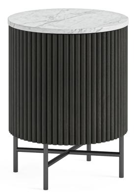 Lucas Black 1 Door Fluted Bedside Table with White Marble Top - image 1