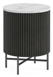 Lucas Black 1 Door Fluted Bedside Table with White Marble Top - thumbnail 1
