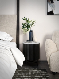 Lucas Black 1 Door Fluted Bedside Table with White Marble Top - thumbnail 3
