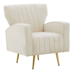 Kendrick Natural Velvet Armchair with Gold Metal Legs