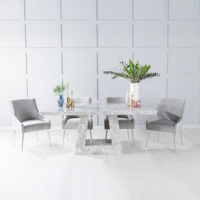 GET 2 CHAIRS FREE - Milan Grey Marble Dining Set - Giovanni Light Grey Fabric Chairs - image 1