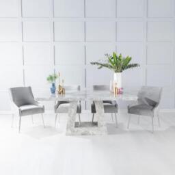 GET 2 CHAIRS FREE - Milan Grey Marble Dining Set - Giovanni Light Grey Fabric Chairs - thumbnail 1