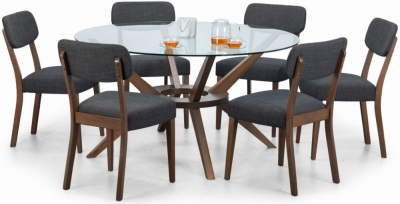 Chelsea Walnut and Glass Round 6 Seater Dining Set with 6 Farringdon Chairs - image 1