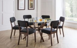 Chelsea Walnut and Glass Round 6 Seater Dining Set with 6 Farringdon Chairs - thumbnail 2