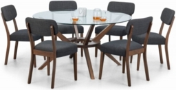 Chelsea Walnut and Glass Round 6 Seater Dining Set with 6 Farringdon Chairs - thumbnail 1