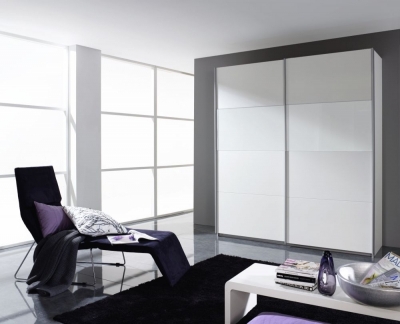 Quadra 2 Door Sliding Wardrobe in White Partial Glass - W 181cm - image 1