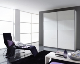 Quadra 2 Door Sliding Wardrobe in White Partial Glass - W 181cm - thumbnail 1