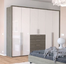 Nolte Horizont 100 Imitation Silver Grey Oak and Polar White 6 Door 4 Drawer Combi Wardrobe - 300cm