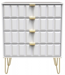 Cube White 4 Drawer Chest with Gold Hairpin Legs