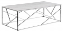 Elena White Marble Effect Glass Top and Chrome Coffee Table