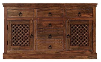 Clearance - Maharani Sheesham Sideboard, Indian Wood, 135cm Medium Cabinet, Lattice Jali Design - 2 Door with 6 Drawers