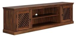 Clearance - Maharani Sheesham TV Unit, Indian Wood, Wide Cabinet 200cm, Stand Upto 75in Plasma TV, Lattice Jali Design - 2 Door with 1 Shelf - thumbnail 2