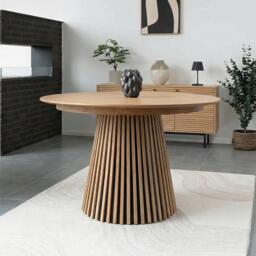 Osaka Round Extending Dining Table - 4-8 Seater - 120cm-200cm - Slatted Base - Oak - thumbnail 1