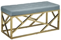 Renata Green Velvet Fabric Bench with Gold Geometric Base