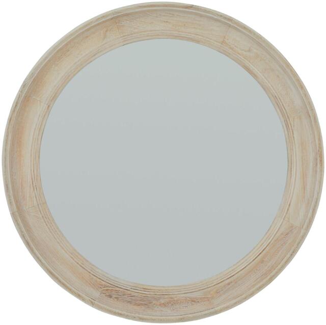 Wall Mirror - Round Framed - Antique White - Mirrored Glass - Washed Wood
