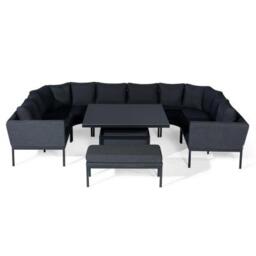 Maze Pulse Charcoal Fabric U Shape 9 Seater Corner Sofa Dining Set with Rising Table and Bench