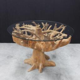 Tree Root Glass Top 130cm Round Dining Table