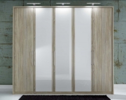 Wiemann Berlin 5 Door Glass Wardrobe in Oak and White