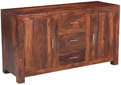 Cube Honey Lacquered Sheesham Medium Sideboard, 133cm W with 2 Doors and 3 Drawers - image 1
