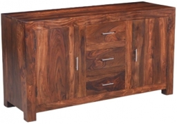 Cube Honey Lacquered Sheesham Medium Sideboard, 133cm W with 2 Doors and 3 Drawers - thumbnail 1