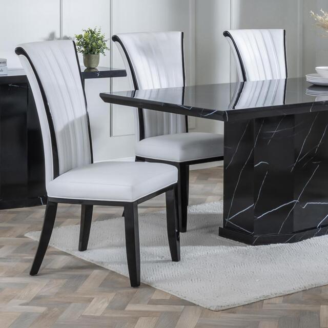 Cadiz Dining Chair - Large High Back - White Leather - Black Legs