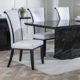 Cadiz Dining Chair - Large High Back - White Leather - Black Legs - thumbnail 1