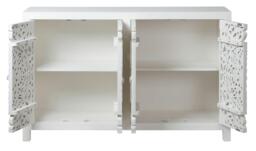 Boho White Carved Wooden Medium Sideboard -  4 Doors - thumbnail 3