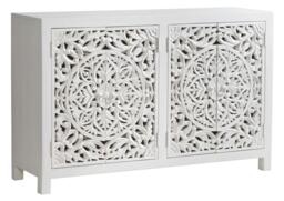 Boho White Carved Wooden Medium Sideboard -  4 Doors - thumbnail 2
