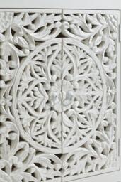 Boho White Carved Wooden Medium Sideboard -  4 Doors - thumbnail 5