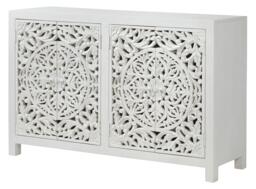 Boho White Carved Wooden Medium Sideboard -  4 Doors - thumbnail 4