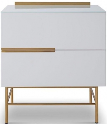 Gillmore Space Alberto White Matt Lacquer and Brass Brushed 2 Drawer Bedside Cabinet - image 1