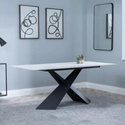 Merlin Dining Table - 6 Seater - 180cm - White Ceramic - Black Cross Base - thumbnail 1