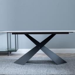 Merlin Dining Table - 6 Seater - 180cm - White Ceramic - Black Cross Base - thumbnail 5