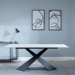 Merlin Dining Table - 6 Seater - 180cm - White Ceramic - Black Cross Base - thumbnail 4