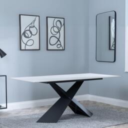 Merlin Dining Table - 6 Seater - 180cm - White Ceramic - Black Cross Base - thumbnail 3