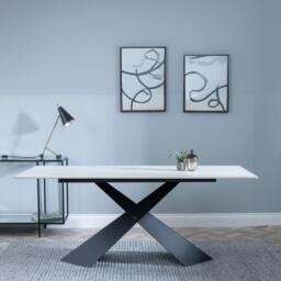 Merlin Dining Table - 6 Seater - 180cm - White Ceramic - Black Cross Base - thumbnail 2