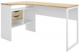 Function Plus Corner Desk 2 Drawer in White and Oak