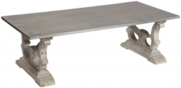 Asbury Old Pine in Grey Lime Finish Rectangular Coffee Table with Zinc Top and Double Pedestal Base - Georgian Style - thumbnail 1