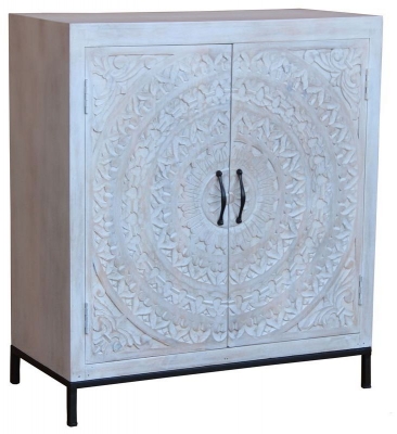 Chennai White Carved Wood 85cm Small Sideboard