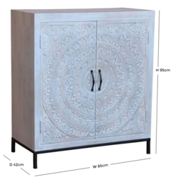 Chennai White Carved Wood 85cm Small Sideboard - thumbnail 2