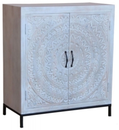 Chennai White Carved Wood 85cm Small Sideboard - thumbnail 1