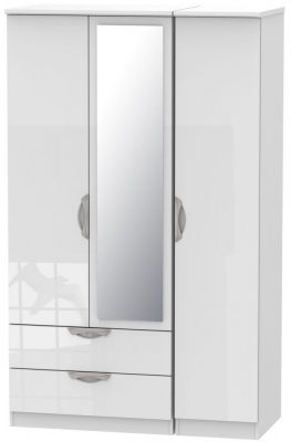 Camden 3 Door 2 Left Drawer Mirror Wardrobe - High Gloss White