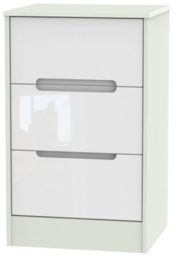 Monaco White Gloss and Cashmere 3 Drawer Beside Cabinet