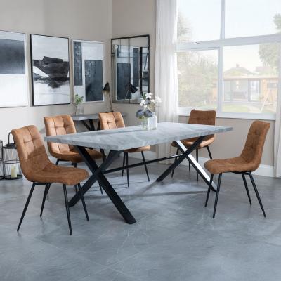 Ezra Grey Dining Set with Cross Legs - Corona Brown Fabric Dining Chair