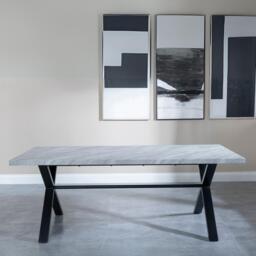 Ezra Grey Dining Set with Cross Legs - Corona Brown Fabric Dining Chair - thumbnail 3