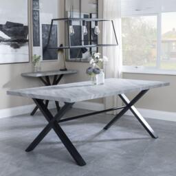 Ezra Grey Dining Set with Cross Legs - Corona Brown Fabric Dining Chair - thumbnail 2
