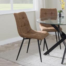 Ezra Grey Dining Set with Cross Legs - Corona Brown Fabric Dining Chair - thumbnail 5
